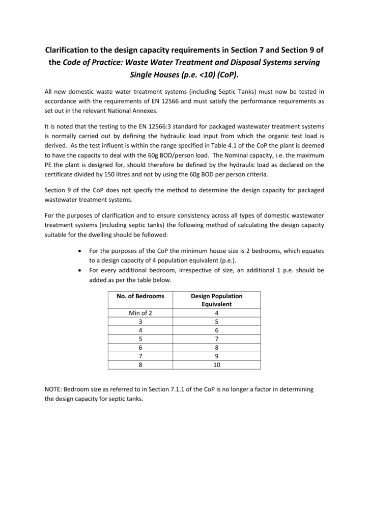 Clarification To The Design Capacity Requirements In Section