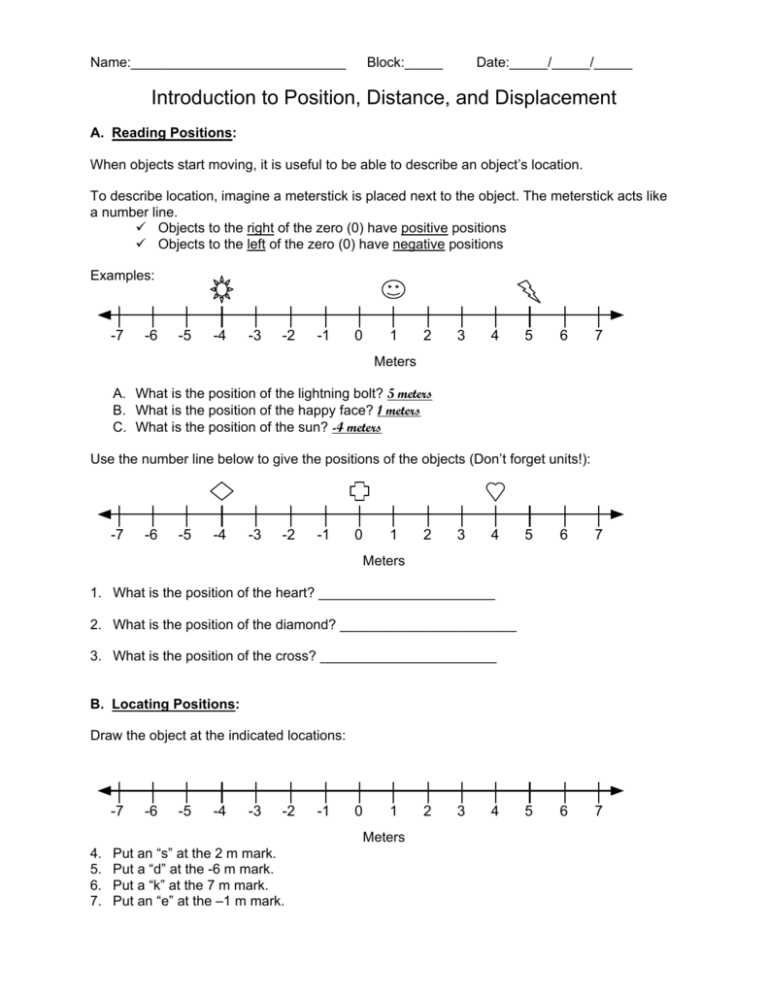 Position Distance And Displacement Worksheet Answers