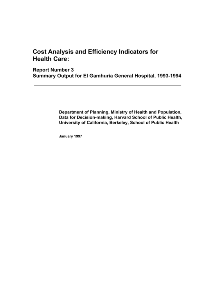 Cost Analysis and Efficiency Indicators for Health Care