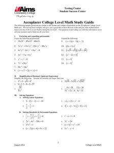 College Algebra Study Guide