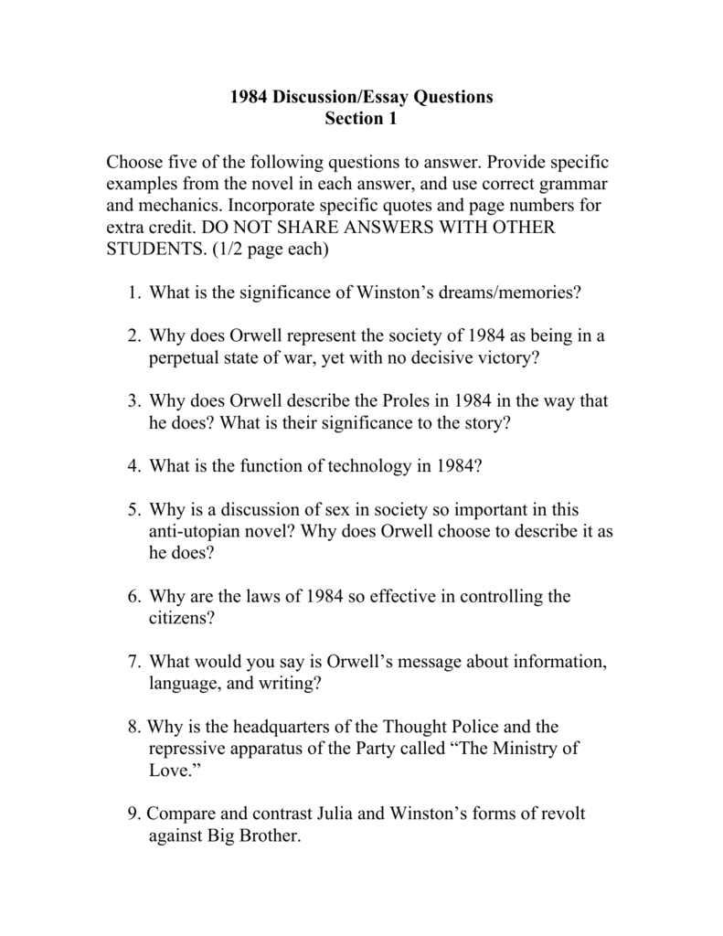 essay questions on 1984