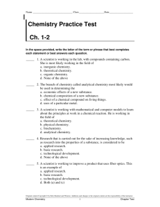 Chemistry Practice Test Ch. 1-2