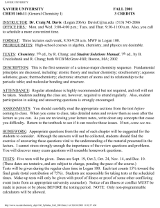 CHEM 160 General Chemistry I