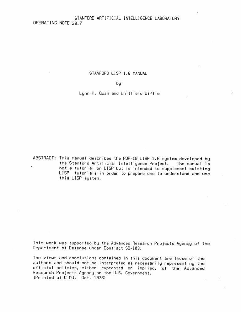 STANFORD ARTIFICIAL INTELLIGENCE LABORATORY OPERAT