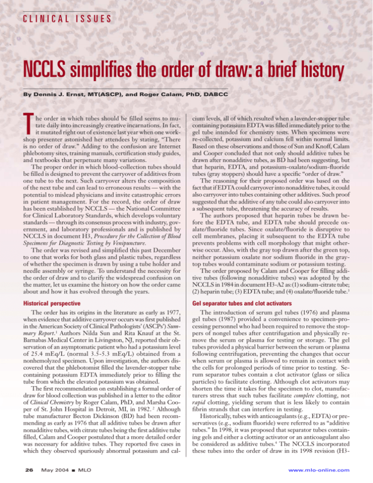 NCCLS simplifies the order of draw a brief history