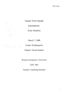 Teacher Work Sample: Kindergarten, Social Studies, Topic