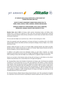 jet airways and alitalia enter into a code share pact connecting india