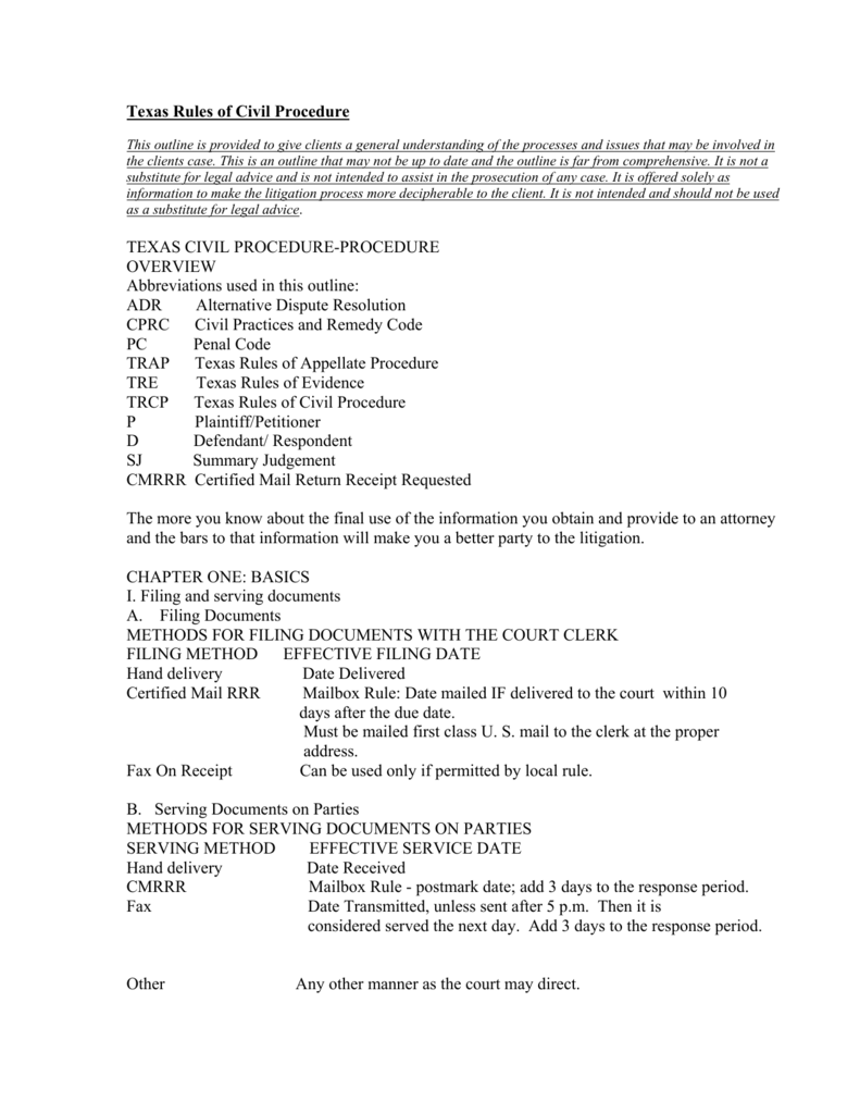 Texas Rules of Civil Procedure TEXAS CIVIL PROCEDURE