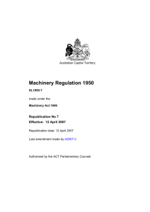 Machinery Regulation 1950 - ACT Legislation Register