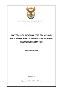 water-use licensing: the policy and procedure for licensing stream