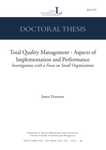 Total quality management: aspects of implementation and