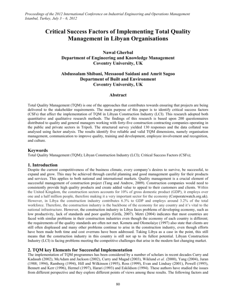 Critical Success Factors of TQM