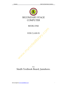 SECONDARY STAGE COMPUTER Sindh Textbook Board, Jamshoro.