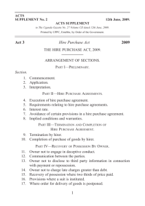 The Hire Purchase Act No. 3 of 2009