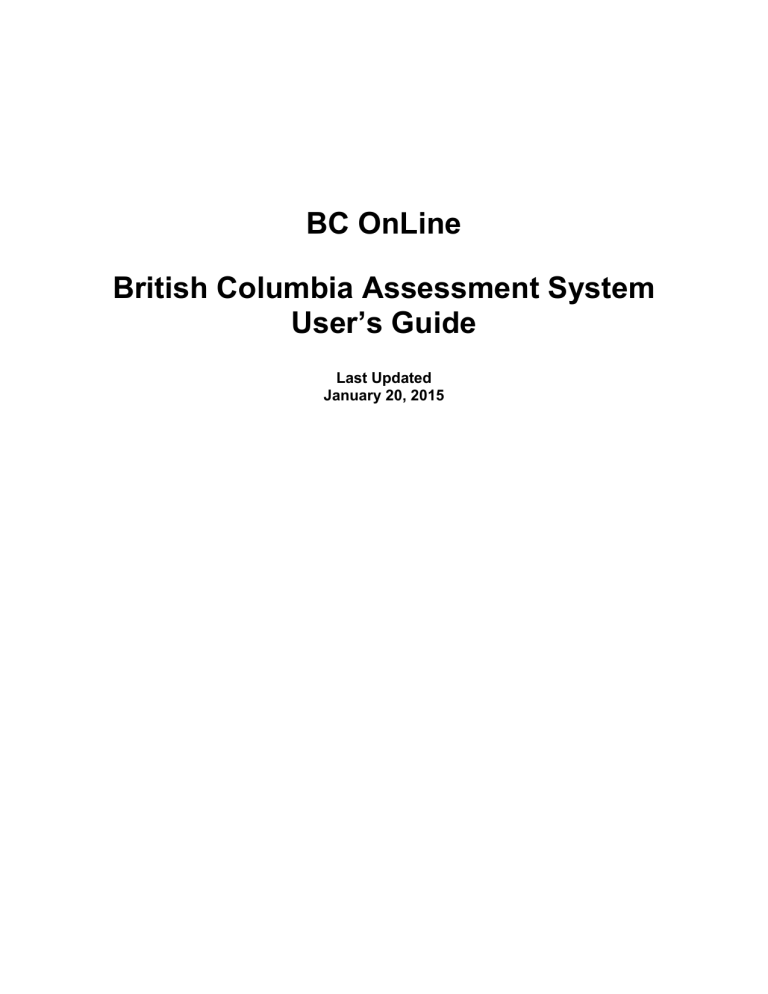 Bc Online British Columbia Assessment System Users Guide 9292