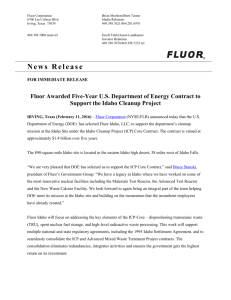 Fluor Awarded U.S. DOE Contract