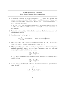 Differential Equations Final Exam Formula Sheet Suggestions 1. For