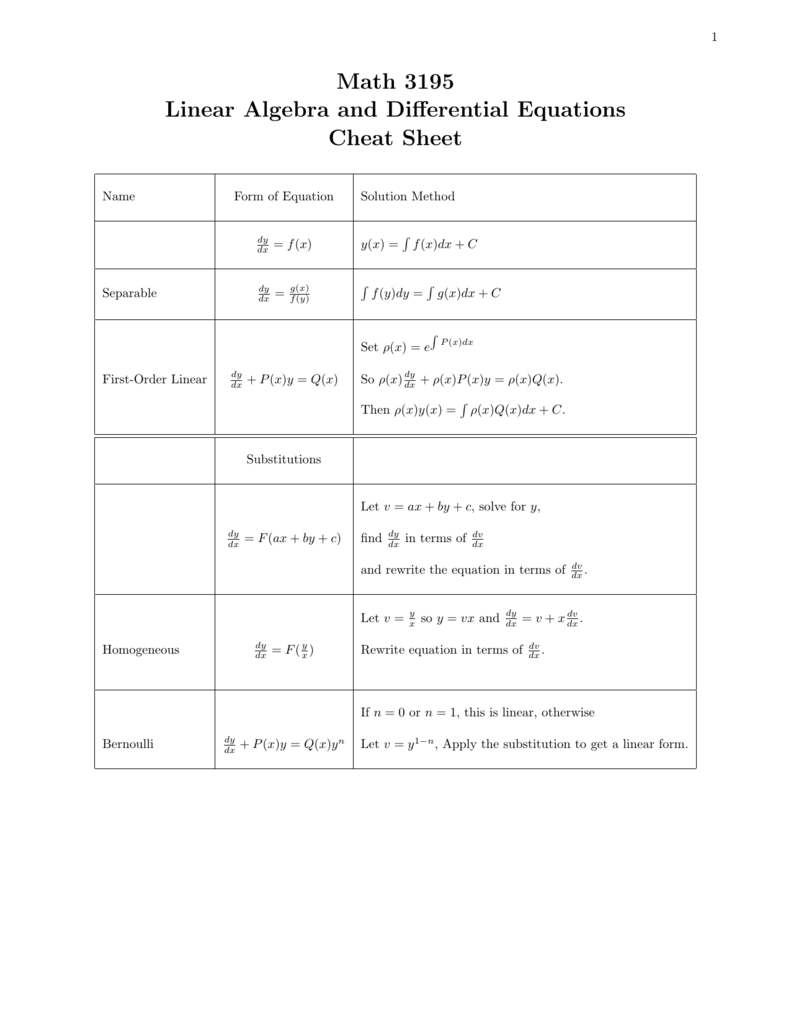 Differential Equations Cheat Sheet