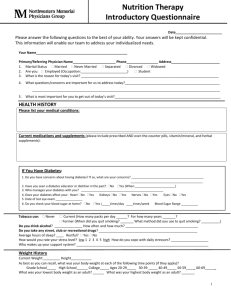 Nutrition Therapy Introductory Questionnaire