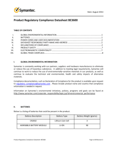 Product Regulatory Compliance Datasheet BE3600
