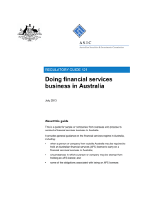 Doing financial services business in Australia
