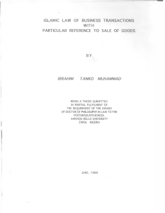 islamic law of business transactions with particular reference to sale