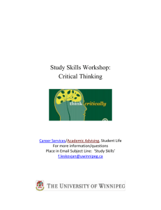 Study Skills Handout on Critical Thinking
