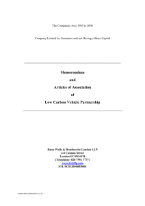 Memorandum and Articles of Association of Low Carbon Vehicle