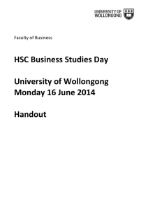 HSC Business Studies Day University of Wollongong Monday 16