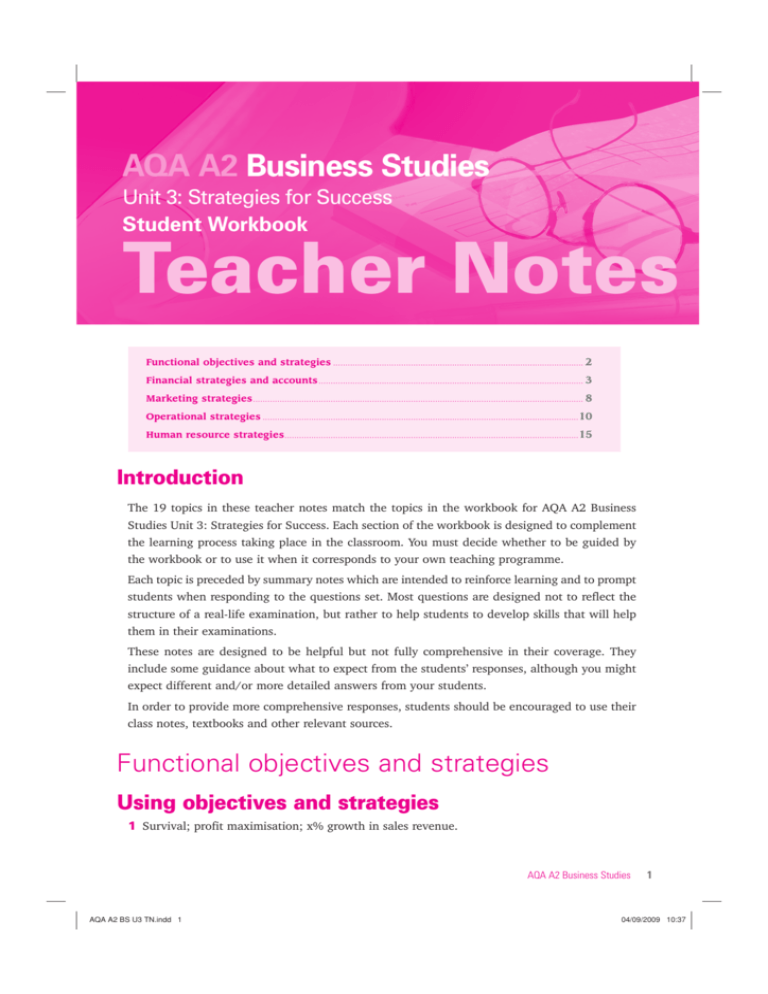 Teacher Notes AQA A2 Business Studies