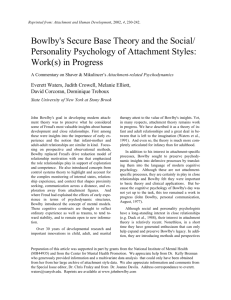 Bowlby's Secure Base Theory and the Social/ Personality
