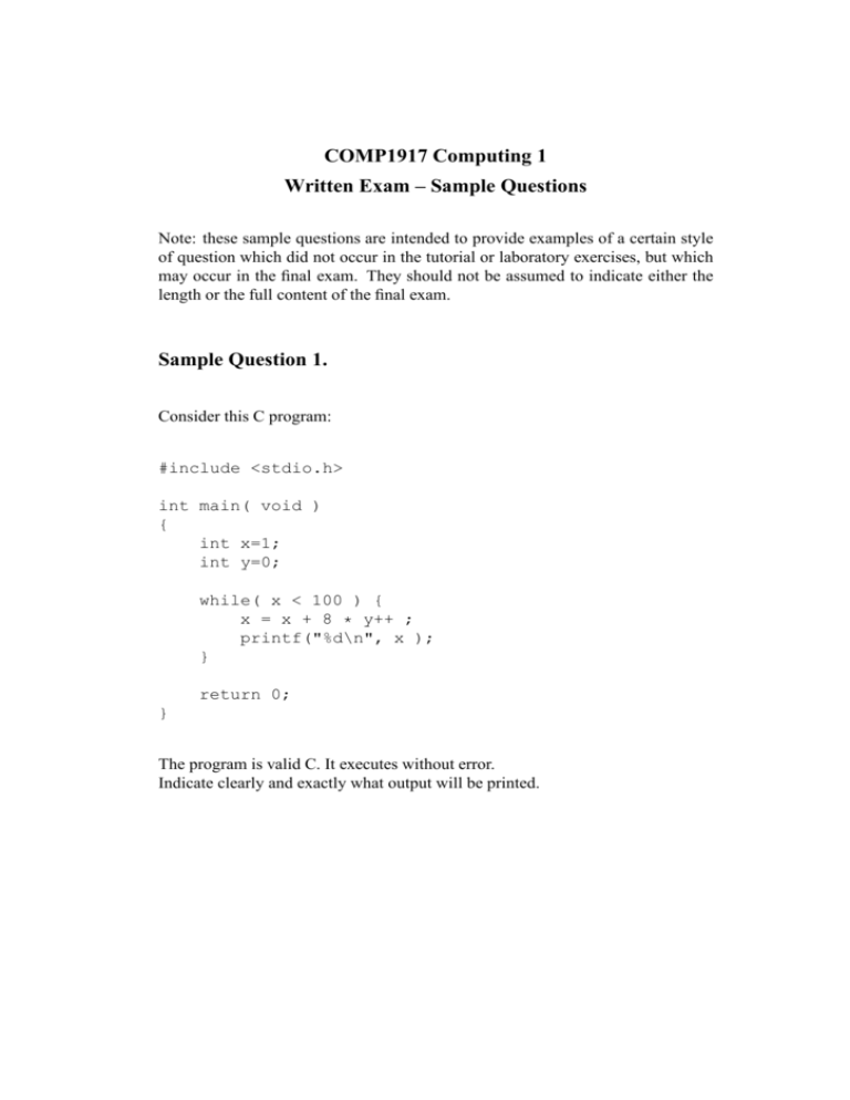 comp1917-computing-1-written-exam-sample-questions-sample