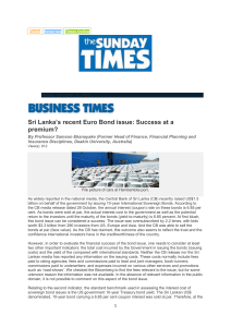 Sri Lanka's recent Euro Bond issue: Success at a premium?