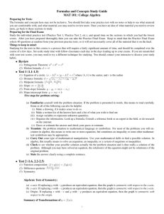 Formulas and Concepts Study Guide MAT 101: College Algebra