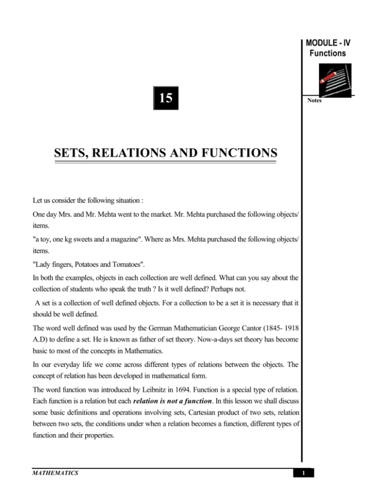 SETS, RELATIONS AND FUNCTIONS