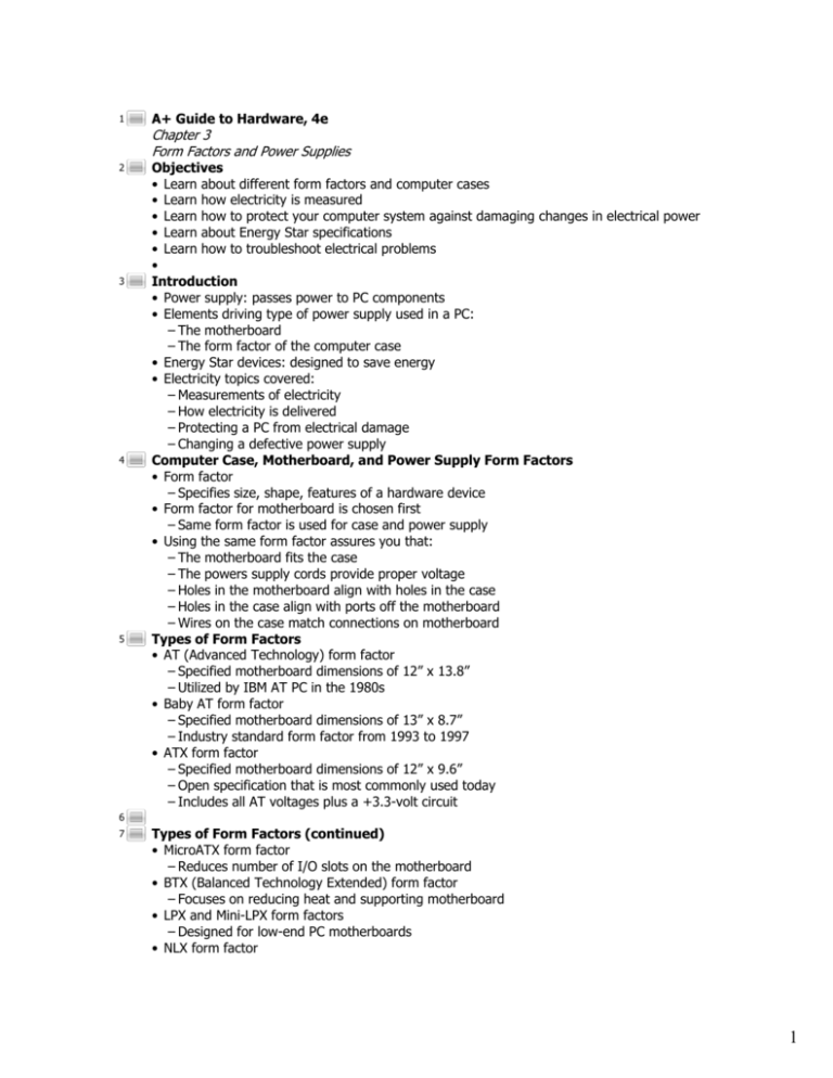 Chapter 3 Form Factors and Power Supplies