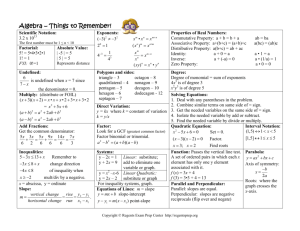 Algebra – Things to Remember!