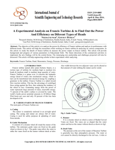 A Experimental Analysis on Francis Turbine & to Find Out the