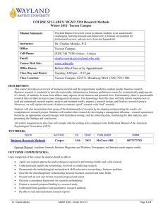 COURSE SYLLABUS: MGMT 5320 Research Methods Winter 2012