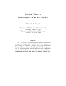 Lecture Notes on Automorphic Forms and Physics