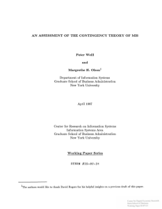 AN ASSESSMENT OF THE CONTINGENCY THEORY OF MIS Peter