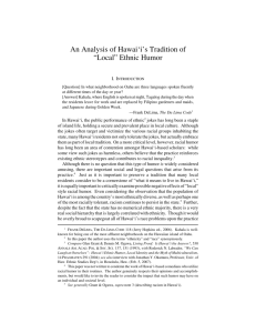 An Analysis of Hawai'i's Tradition of “Local” Ethnic