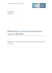 EBA Opinion on the macroprudential rules in CRR/CRD
