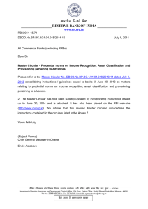 Prudential Norms on Income Recognition, Asset Classification and