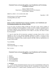 Prudential Norms on Income Recognition, Asset Classification and