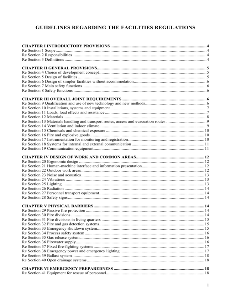 GUIDELINES REGARDING THE FACILITIES REGULATIONS