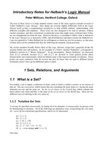 Introductory Notes for Halbach's Logic Manual 1 Sets, Relations