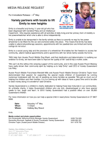 MEDIA RELEASE REQUEST Variety partners with locals to lift Emily