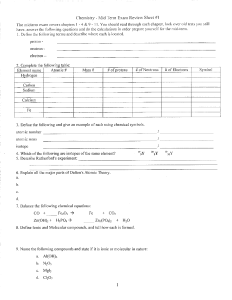 Chemistry - Mid Term Exam Review Sheet #1 The midterm exam