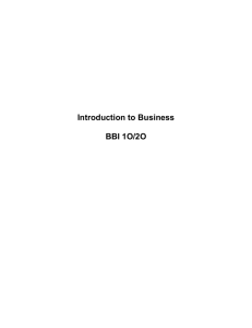Introduction to Business BBI 1O/2O